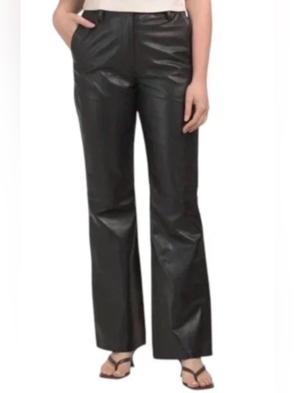 Bod & Christensen Veritas flared Black Pants 100% leather Sz 8 NWT